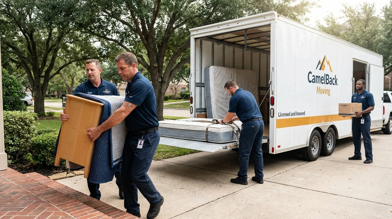 Crew loading residential truck for cross-state move from Colfax, LA
