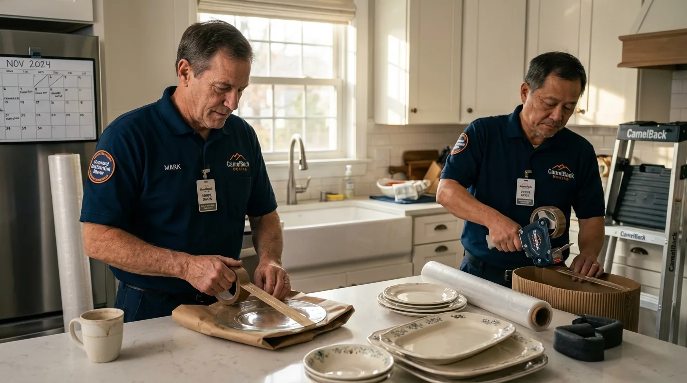 Professional crew packing kitchen dishware in Colfax, LA